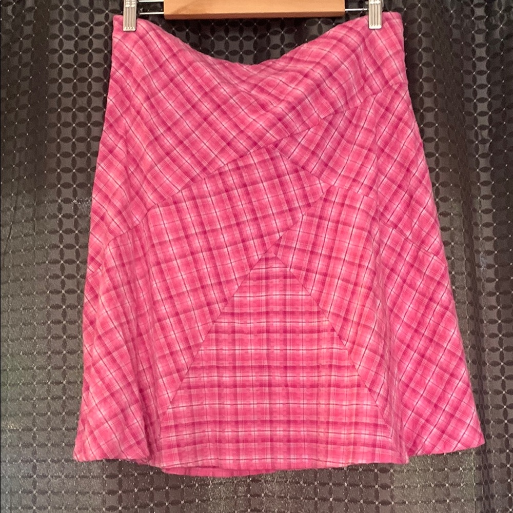 Pink A-Line Asymmetrical Skirt Knee-Length